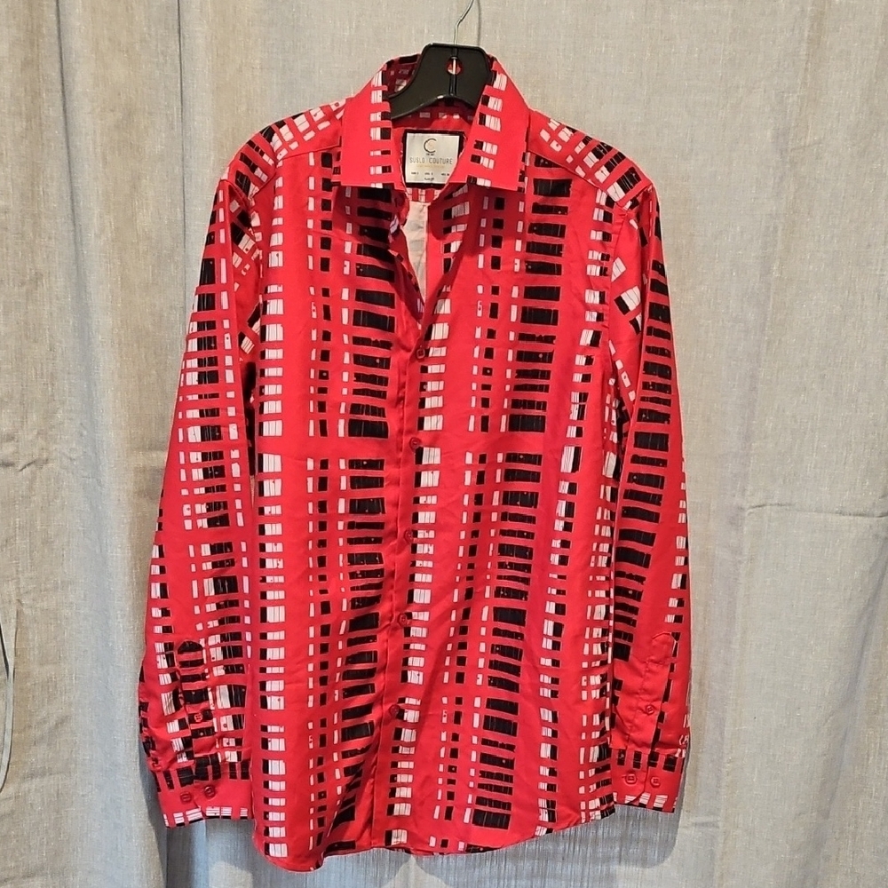 Suslo Couture Red and Black Geometric Shirt